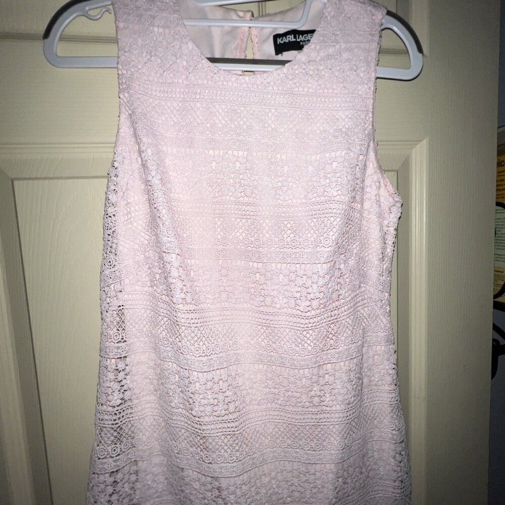 Karl Lagerfeld Women's Floral Lace Sleeveless Sheath Dress Pink Size 2 Church - Picture 4 of 8